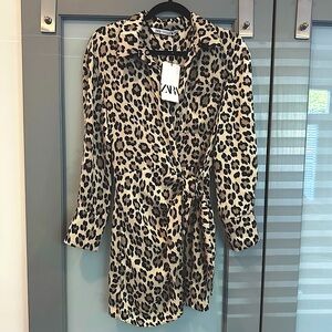 ZARA Leopard Print Mini Wrap Collared Dress M